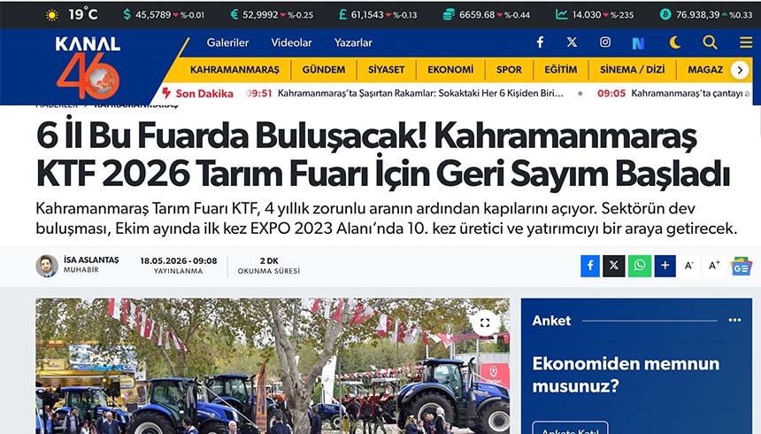 6 İl Bu Fuarda Buluşacak! Kahramanmaraş KTF 2026 Tarım Fuarı İçin Geri Sayım Başladı
