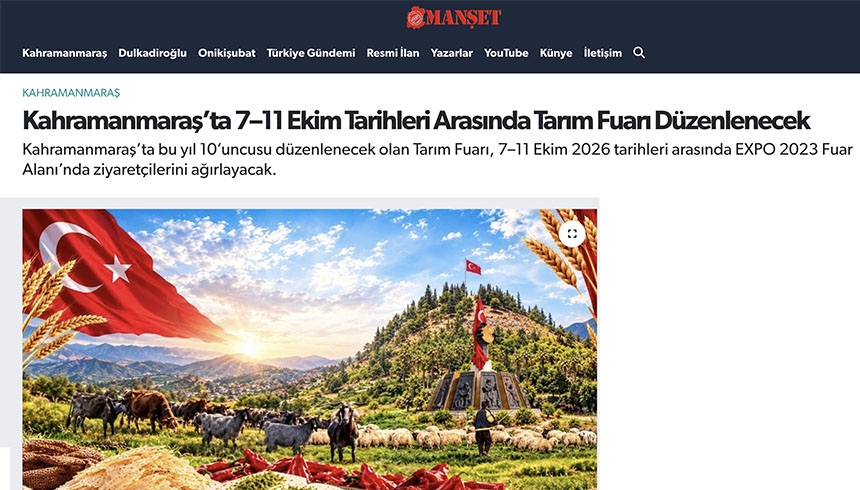Kahramanmaraş’ta 7–11 Ekim Tarihleri Arasında Tarım Fuarı Düzenlenecek
