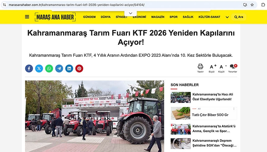Kahramanmaraş Tarım Fuarı KTF 2026 Yeniden Kapılarını Açıyor!