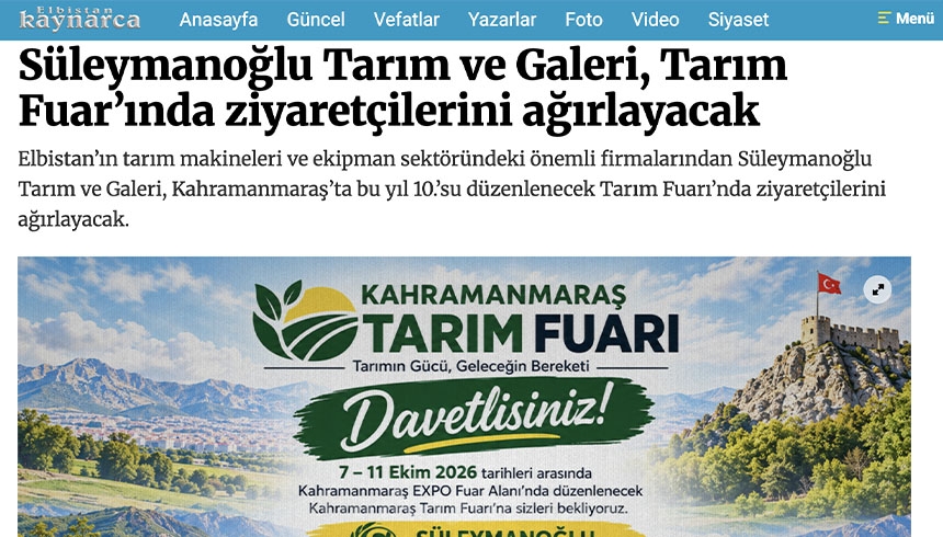 Süleymanoğlu Tarım ve Galeri, Tarım Fuarı’nda ziyaretçilerini ağırlayacak