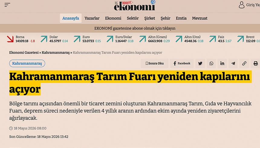Kahramanmaraş Tarım Fuarı yeniden kapılarını açıyor