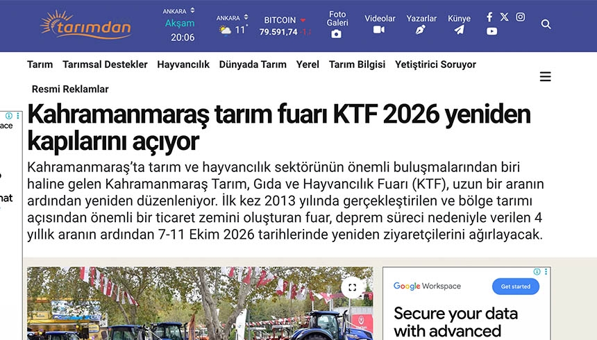 Kahramanmaraş tarım fuarı KTF 2026 yeniden kapılarını açıyor