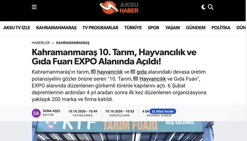 Kahramanmaraş 10. Tarım, Hayvancılık ve Gıda Fuarı EXPO Alanında Açıldı!
