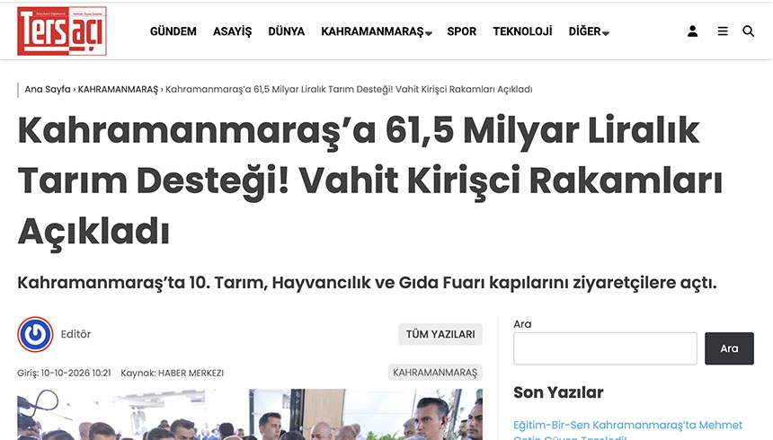 Kahramanmaraş’a 61,5 Milyar Liralık Tarım Desteği! Vahit Kirişci Rakamları Açıkladı