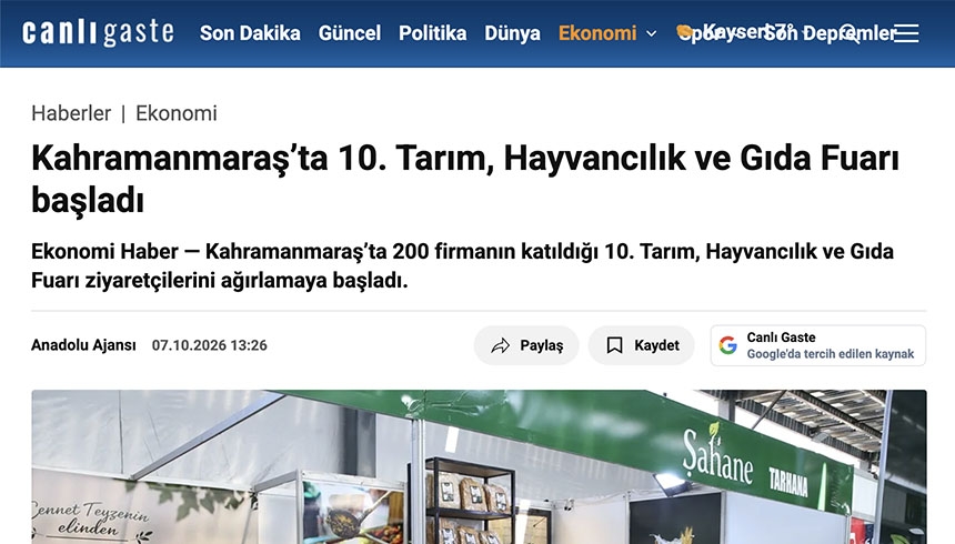 Kahramanmaraş'ta 10. Tarım, Hayvancılık ve Gıda Fuarı 200 Firma Katılımıyla Başladı