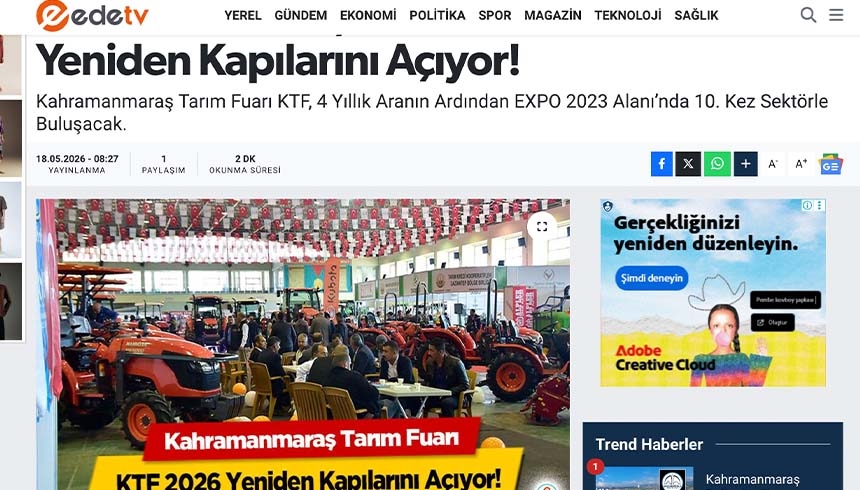 Kahramanmaraş Tarım Fuarı KTF 2026 Yeniden Kapılarını Açıyor!