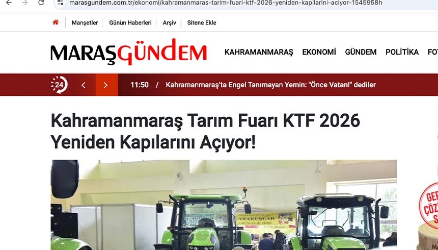 Kahramanmaraş Tarım Fuarı KTF 2026 Yeniden Kapılarını Açıyor!