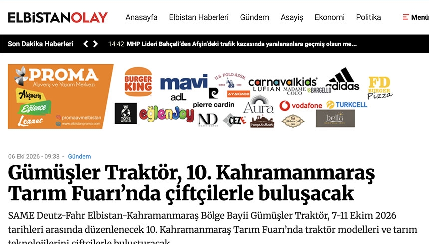 Gümüşler Traktör, 10. Kahramanmaraş Tarım Fuarı’nda çiftçilerle buluşacak