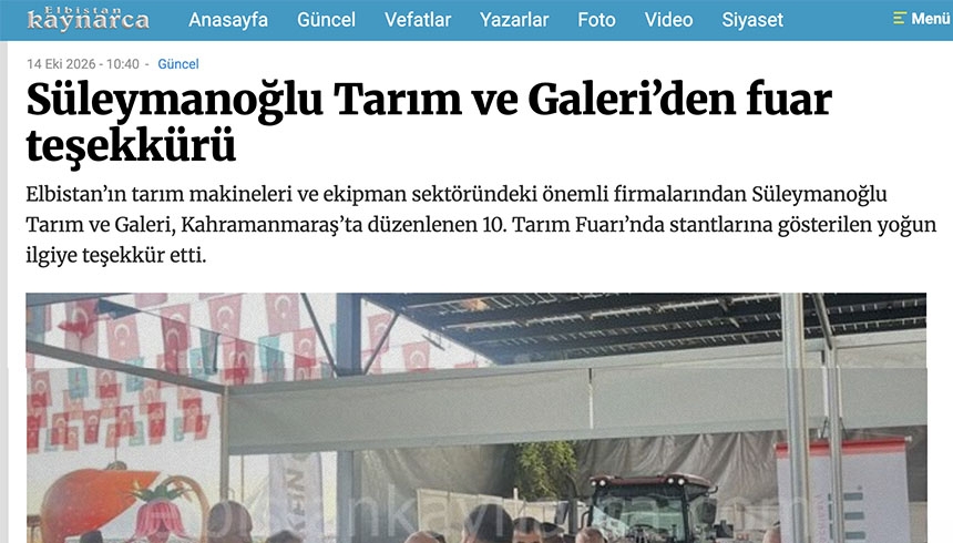Süleymanoğlu Tarım ve Galeri’den fuar teşekkürü