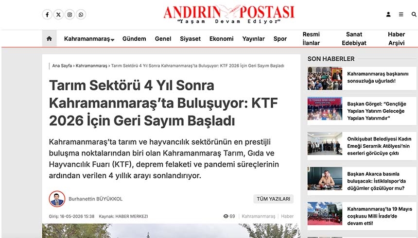 Tarım Sektörü 4 Yıl Sonra Kahramanmaraş’ta Buluşuyor: KTF 2026 İçin Geri Sayım Başladı