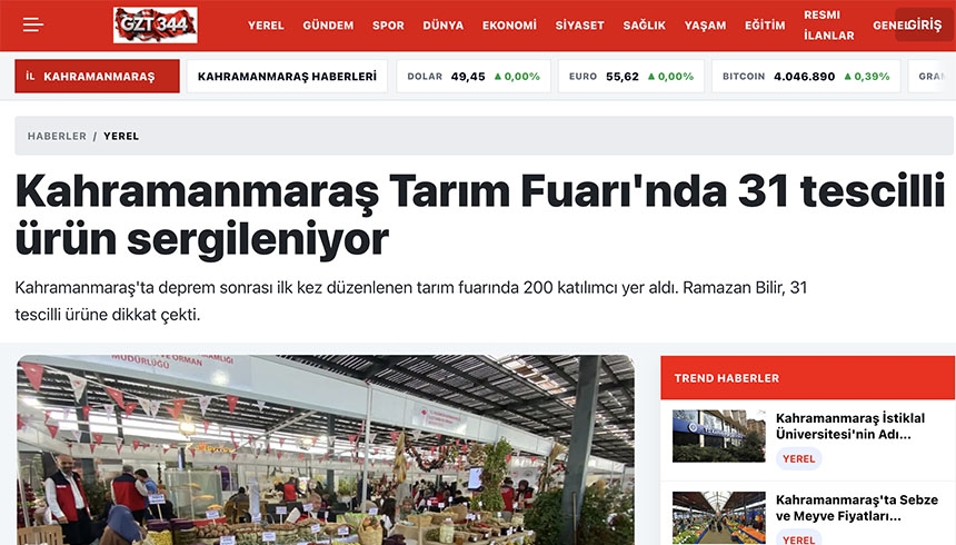 Kahramanmaraş Tarım Fuarı'nda 31 tescilli ürün sergileniyor