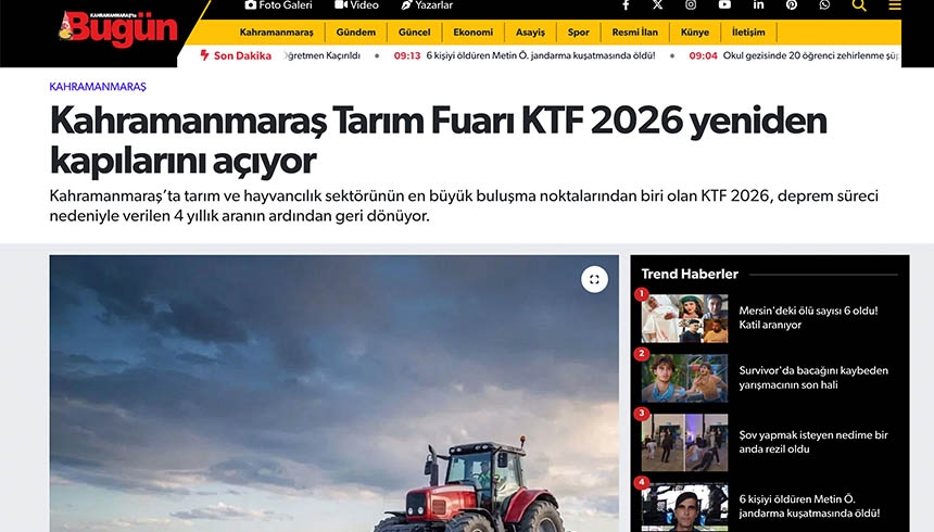 Kahramanmaraş Tarım Fuarı KTF 2026 yeniden kapılarını açıyor